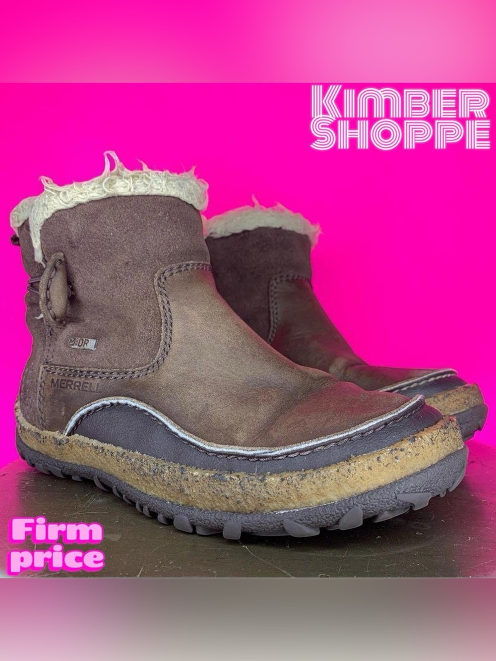 Merrell Tremblant Brown Leather Faux Fur Waterproof Pull-On Boots US 5 UK 2.5